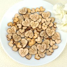 Personalized Heart Shaped Wood Confetti (Set of 150)