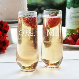 Mr. & Mrs. Stemless Champagne Toasting Flutes