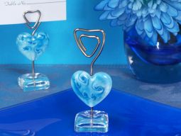 Murano Blue Glass Heart Place Card Holder