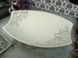 Porcelain Deep oval platter Grey Damask