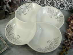 Porcelain 4 Section Dish Grey Damask