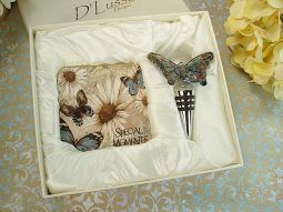 Murano Design Stopper with 2 Coaster Set Butterfly