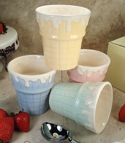 Set Of 4 Cone Ceramic Ice Cream Cups Assorted Colors