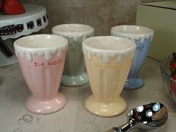 Set Of 4 Mini Ceramic Ice Cream Cups Assorted Colors