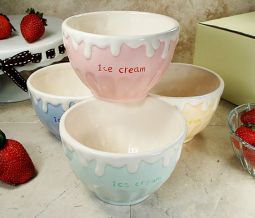 Set Of 4 Ceramic Ice Cream Bowls Assorted Colors