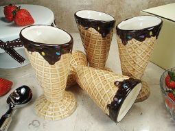 Set Of 4 Ceramic Waffle Cone Ice Cream Cup