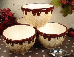 Set of 4 ceramic waffle cone ice cream bowl