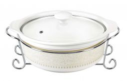 Classic Design Eleven Inch Round Casserole With Metal Stand