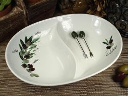 2 Section Dish With Olive Design