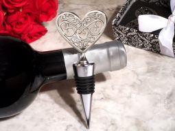 Ornate heart silver bottle stopper