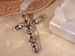 Stunning silver cross embellished with amber crystals