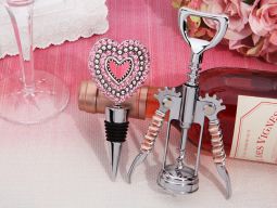 Signature collection Pink crystal heart Bottle opener and stopper set