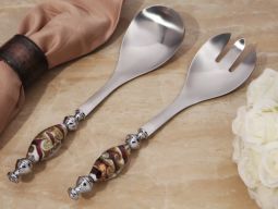 Murano art deco salad server with Mauve and gold bead