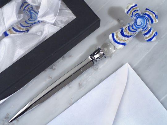 Murano art deco collection letter opener blue glass cross Murano art deco collection letter opener blue glass cross
