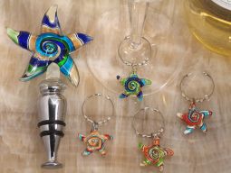 Murano art deco combination set starfish stopper and wine charms