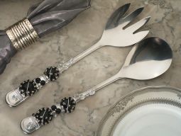 Murano art deco Salad server set with Black beads