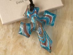 Murano art deco gold and blue glass cross