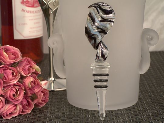 Murano art deco swirl design stopper silver and black Murano art deco swirl design stopper silver and black