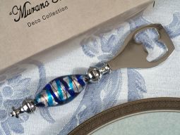 Murano art deco bottle opener blue and silver glass bead
