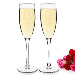 Double Hearts Toasting Flutes