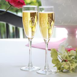 Vine Monogram Toasting Flutes