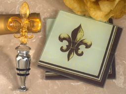 Murano collection Fleur de lis design Coaster and bottle stopper set