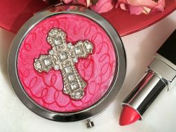 Stylish Compact mirror favor cross design