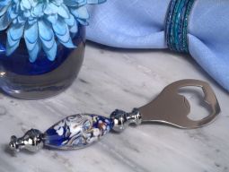 Dazzling Murano art blue and white bottle opener