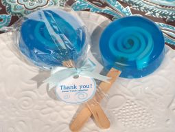 Sweet treats blue lollipop soap favor.