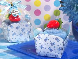 Cupcake towel favor blue teddy bear design