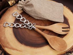 Stylish Bamboo Salad server set with chrome hearts