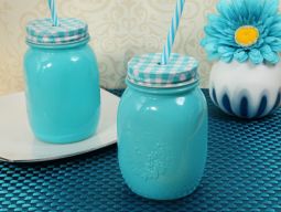 Rustic Country comfort blue Mason jar favor