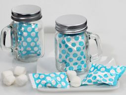 Mint Candy Favors with Mason Jar Blue Dot Design