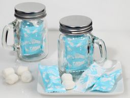 Mint Candy Favors with Mason Jar Boy Feet and Hand Design