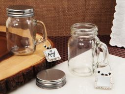 Rustic Mason 5 oz jar favor with ceramic glass marker
