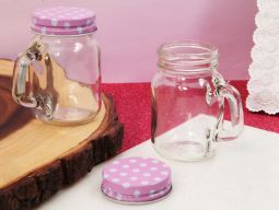 Classic Mason jar favor pink dot lid 5 oz