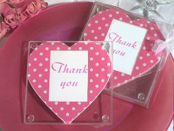 Pink and White dot heart design photo coaster