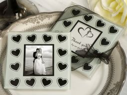 Black and white hearts theme photo coaster