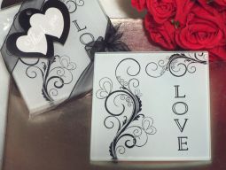 Stylish love glass coasters