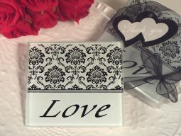 Lovely Damask and Love glass coasters