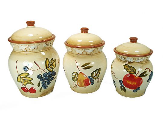 3 Piece Ceramic Canister Set Fruit Design
