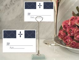 Metal Place Card Holder with Blue Cross Design Card