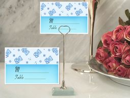Metal Place Card Holder with Adorable Blue Teddy Design Card