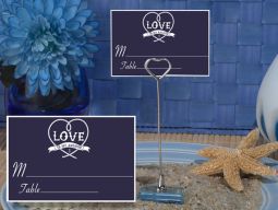 Metal Place Card Holder with Blue Anchored In Love Design Card