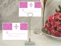 Metal Place Card Holder with Unique Pink Cross Design Card