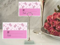 Metal Place Card Holder with Pink Teddy Bear Design Card