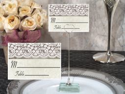 Metal Place Card Holder with Rustic Lace Design Card