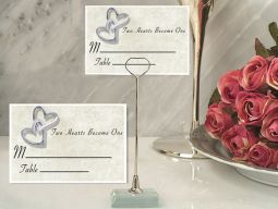 Metal Place Card Holder with Two Hearts Become One Design Card
