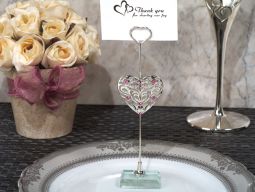 Classic Ornate Heart Silver Place Card Holder