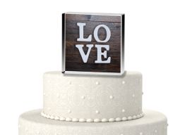 Rustic love wood cake topper